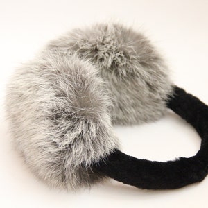 MADE in UKRAINE Winter Rabbit Fur Earmuffs, Rabbit Fur Gray Color, Handcrafted, Gift for Her