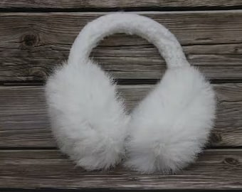 Winter Rabbit Fur Earmuffs, Rabbit Fur Сream Color, Handcrafted, Handmade Natural Fur, Gift for Her