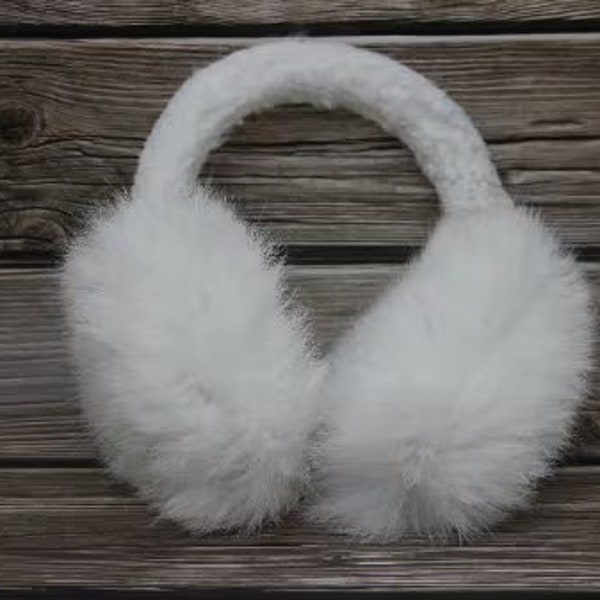 Cache-oreilles en fourrure de lapin d’hiver, couleur crème de fourrure de lapin, fabriqué à la main, fourrure naturelle faite à la main, cadeau pour elle