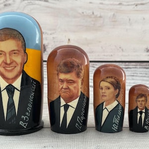 Zelenskiy Famous People 4.33&quot;, Hand Painted Nesting Doll 5pieces, Matryoshka Doll 11 cm, Wooden Toy, Home Decor, Kids Gift, Kids Room Decor