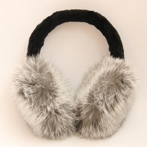 MADE in UKRAINE Winter Rabbit Fur Earmuffs, Rabbit Fur Silver Color, Handcrafted, Gift for Her image 6