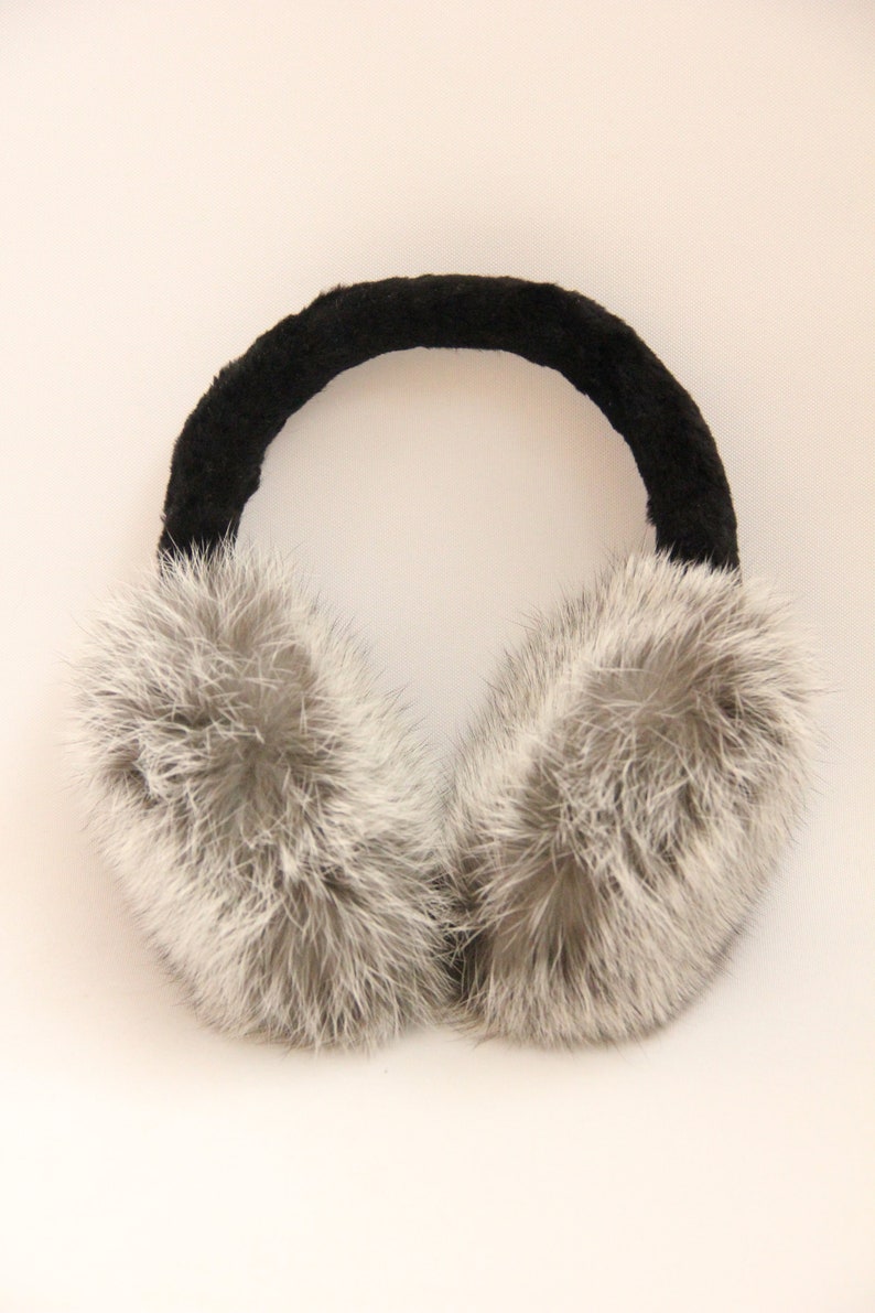 MADE in UKRAINE Winter Rabbit Fur Earmuffs, Rabbit Fur Silver Color, Handcrafted, Gift for Her image 6