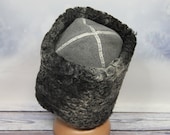 Vintage Cossack Winter Hat Papaha, Kubanka Hat, Natural Astrakhan Fur Hat with a Real Wool Top