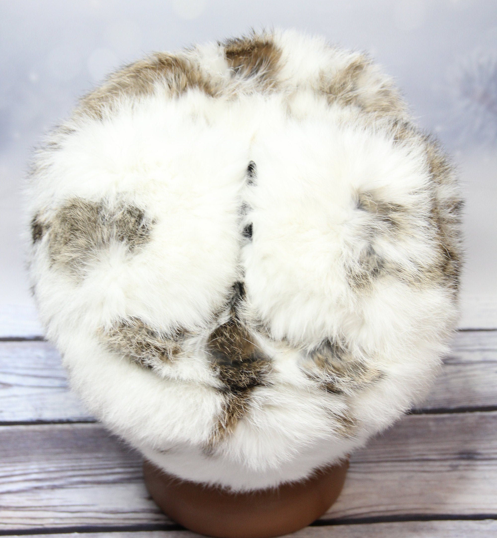 Ivory Genuite Rabbit Fur Hat Ushanka, Handmade Luxurious Winter Fashion Soviet / original soft fluffy rabbit fur winter hat ushanka  main image 2