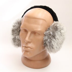 MADE in UKRAINE Winter Rabbit Fur Earmuffs, Rabbit Fur Silver Color, Handcrafted, Gift for Her image 2