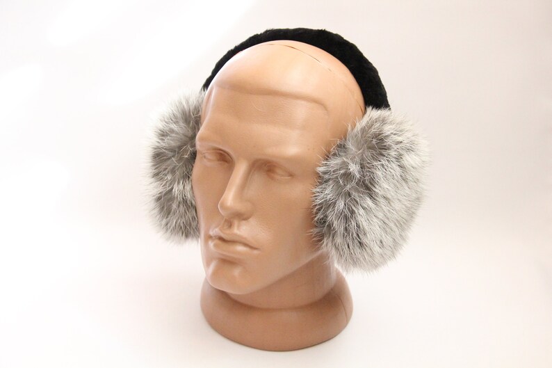 MADE in UKRAINE Winter Rabbit Fur Earmuffs, Rabbit Fur Silver Color, Handcrafted, Gift for Her image 2