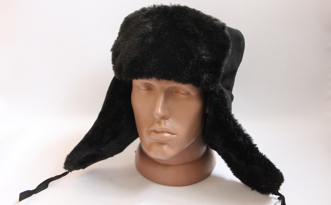 Vintage Winter Faux Fur Hat, Soviet Army Design Ushanka Hat, Soviet