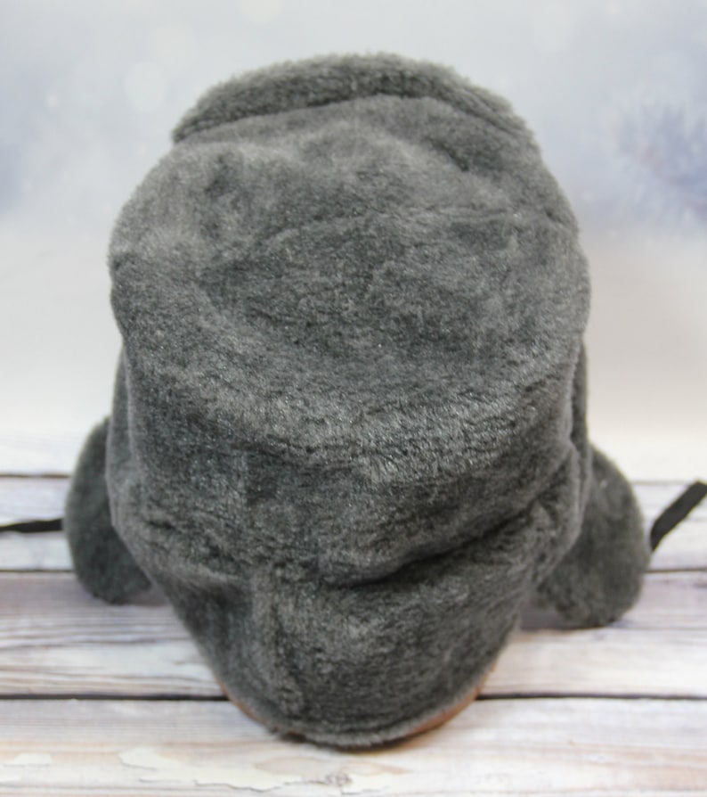 Vintage Winter Faux Fur Hat, Soviet Army Design Ushanka Hat, Soviet Soldier Winter Hat, Gray Color image 3