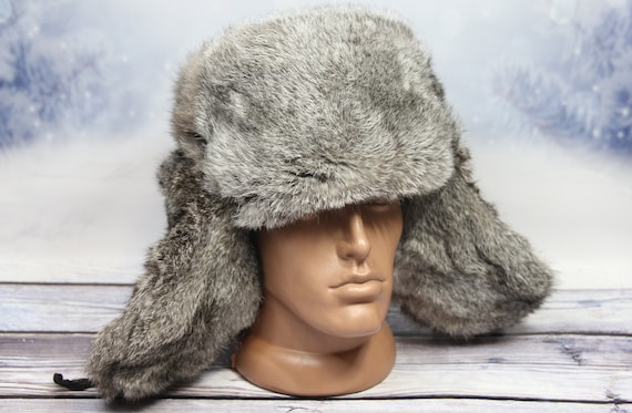 Winter Rabbit Fur Hat, Natural Ushanka Hat, Ukrainian Winter Fur