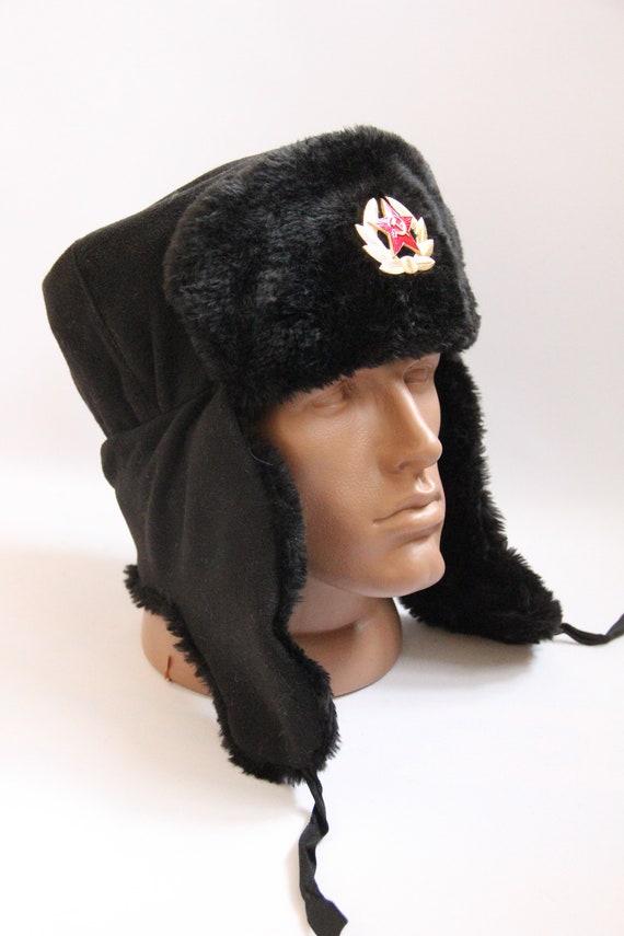 Vintage Winter Faux Fur Hat, Soviet Army Design Ushanka Hat, Soviet Soldier  Winter Hat With a Soviet Red Star Badge, Black Color,ussr Hat - Etsy