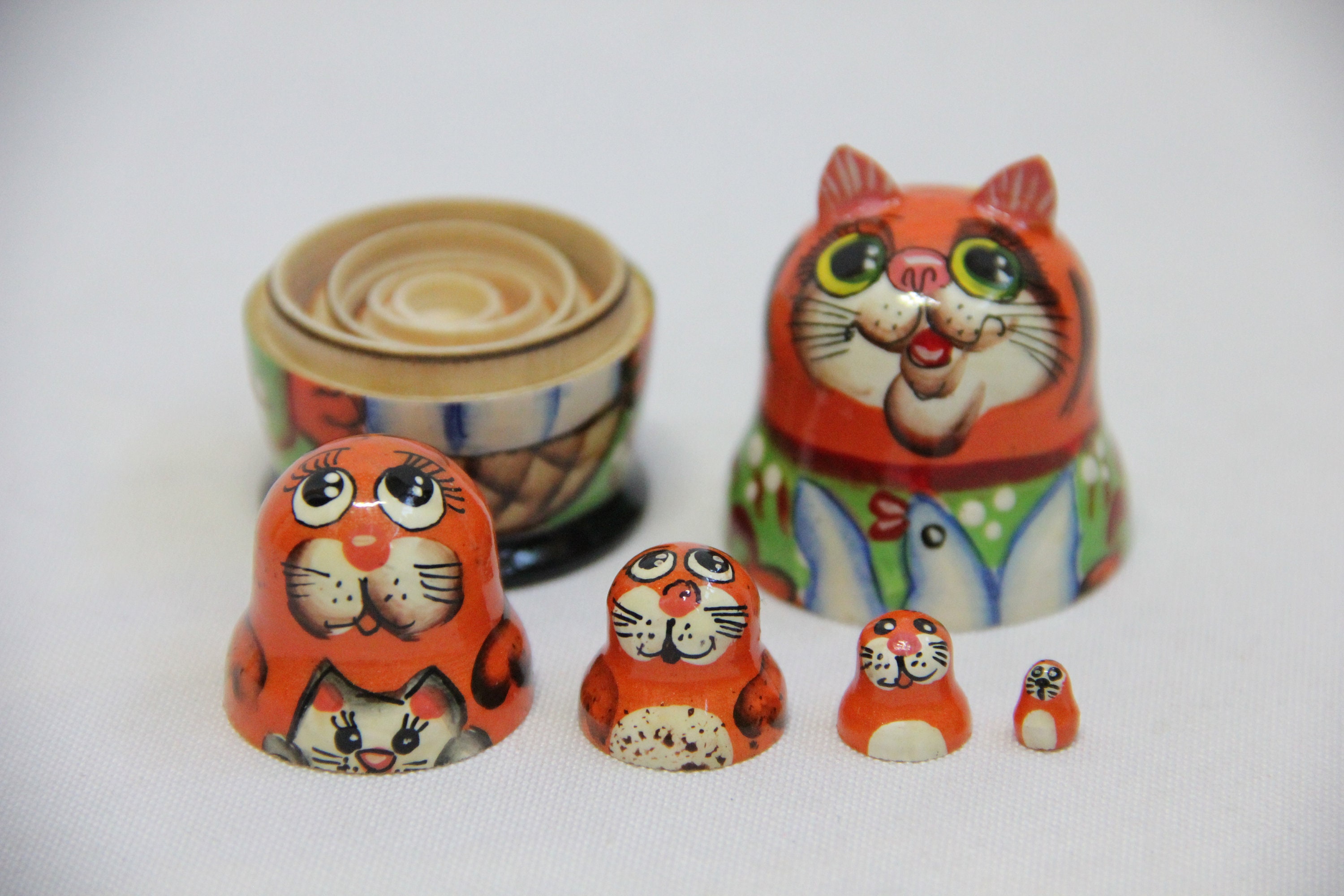 Cats Russian Nesting Doll 2.16'' 5.5 cm Hand Painted Etsy
