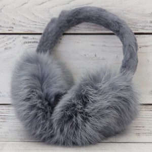 MADE in UKRAINE Winter Rabbit Fur Earmuffs, Rabbit Fur Gray Color, Handcrafted, Gift for Her
