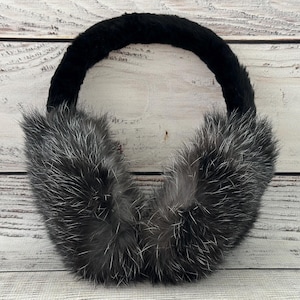 MADE in UKRAINE Winter Rabbit Fur Earmuffs, Rabbit Fur Dark Gray Color, Handcrafted, Gift for Her