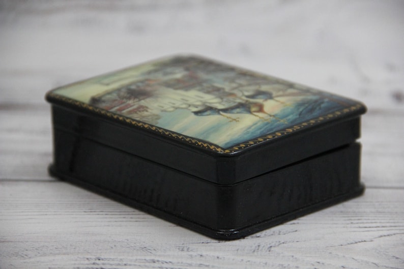 Russian Lacquer Box Gift Box Church Jewelry Box Home Decor Handmade Fedoskino Art Painting School