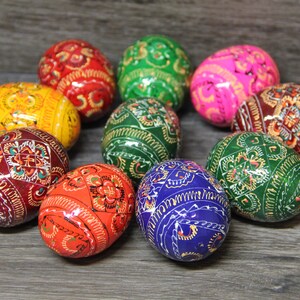 Hand Painted Wooden Easter Egg Ukrainian Pysanka Petrykivka Pysanky Set ...