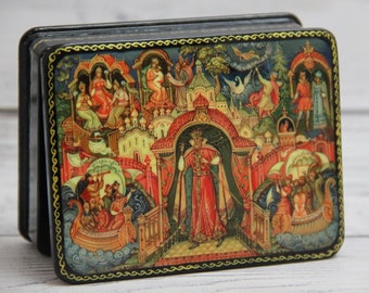 Ukrainian Lacquer Box, Palekh Art Painting School, Fairy Tale, Handmade, Jewelry Box, Home decor, Gift Box