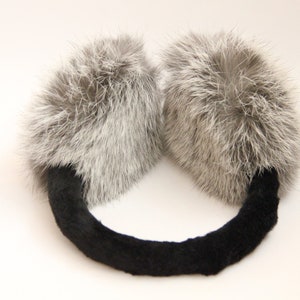 MADE in UKRAINE Winter Rabbit Fur Earmuffs, Rabbit Fur Silver Color, Handcrafted, Gift for Her image 8