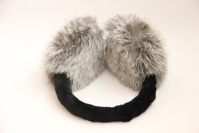 MADE in UKRAINE Winter Rabbit Fur Earmuffs, Rabbit Fur Silver Color, Handcrafted, Gift for Her image 8