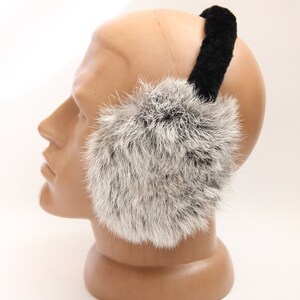 MADE in UKRAINE Winter Rabbit Fur Earmuffs, Rabbit Fur Silver Color, Handcrafted, Gift for Her image 3