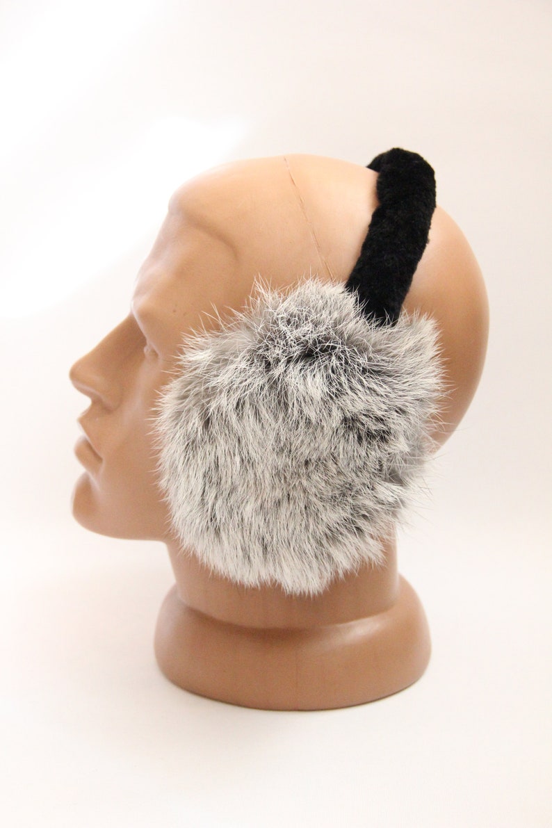 MADE in UKRAINE Winter Rabbit Fur Earmuffs, Rabbit Fur Silver Color, Handcrafted, Gift for Her image 3