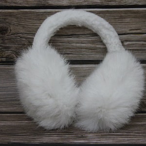 MADE in UKRAINE Winter Rabbit Fur Earmuffs, Rabbit Fur White Color, Handcrafted, Gift for Her