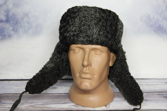 Winter Karakul Fur Hat Natural Ushanka 