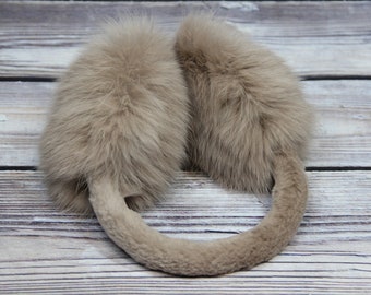 MADE in UKRAINE Winter Rabbit Fur Earmuffs, Rabbit Fur Cream Color, Handcrafted, Gift for Her