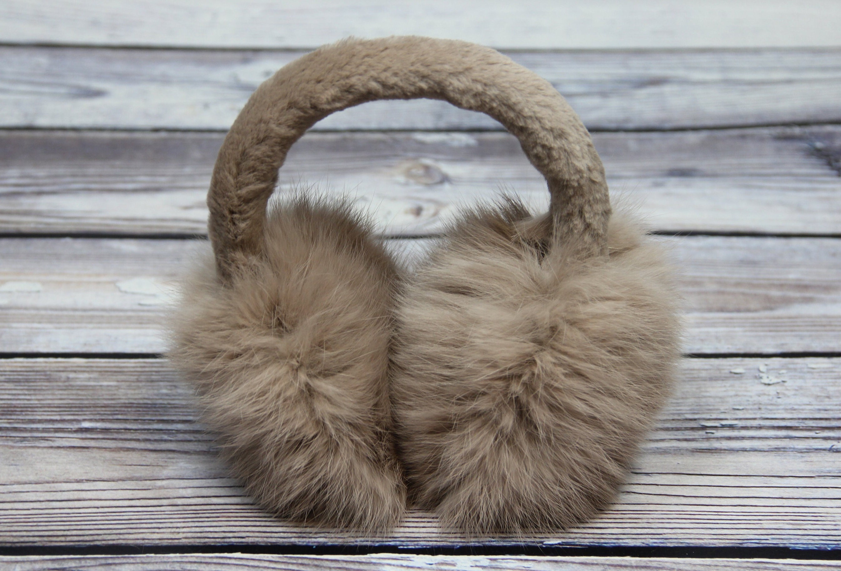 Winter Rabbit Fur Earmuffs, Rabbit Fur Сream Color, Handcrafted, Handmade Natural Fur, Gift for Her