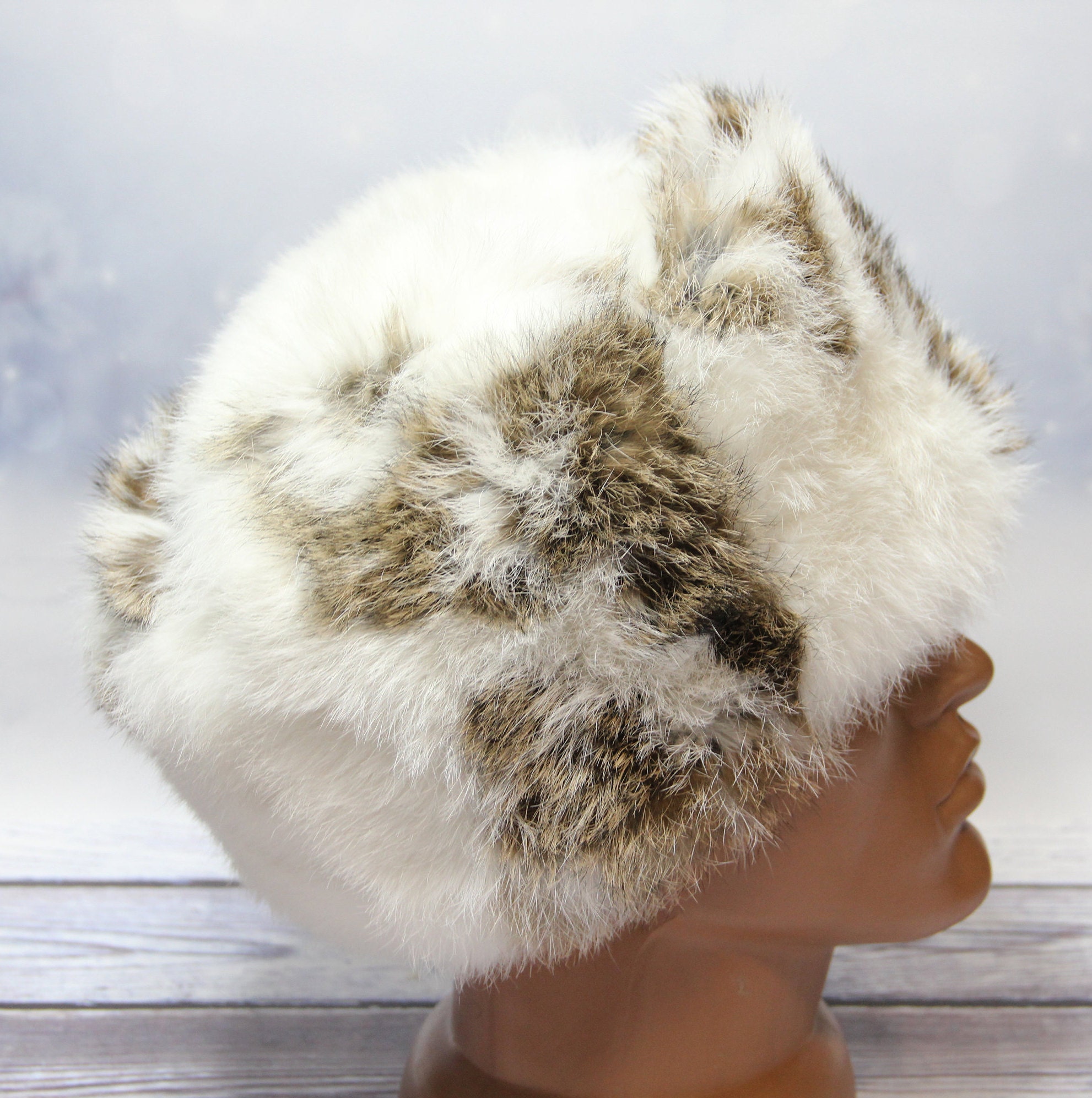 MADE in UKRAINE Winter Rabbit Fur Hat, Natural Ushanka Hat