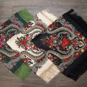 Sciarpa slava Babushka con motivo floreale, sciarpa etnica popolare, scialle moderno chic boho russo con classico design floreale senza tempo, regalo per lei
