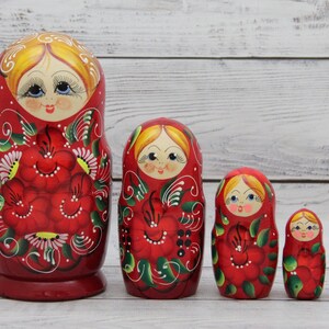 Traditional Hand Painted Nesting Doll 5 pieces, Doll 6.69&#39;&#39; or 17 cm, Wooden Toy, Home Decor, Kids Gift, Kids Room Decor