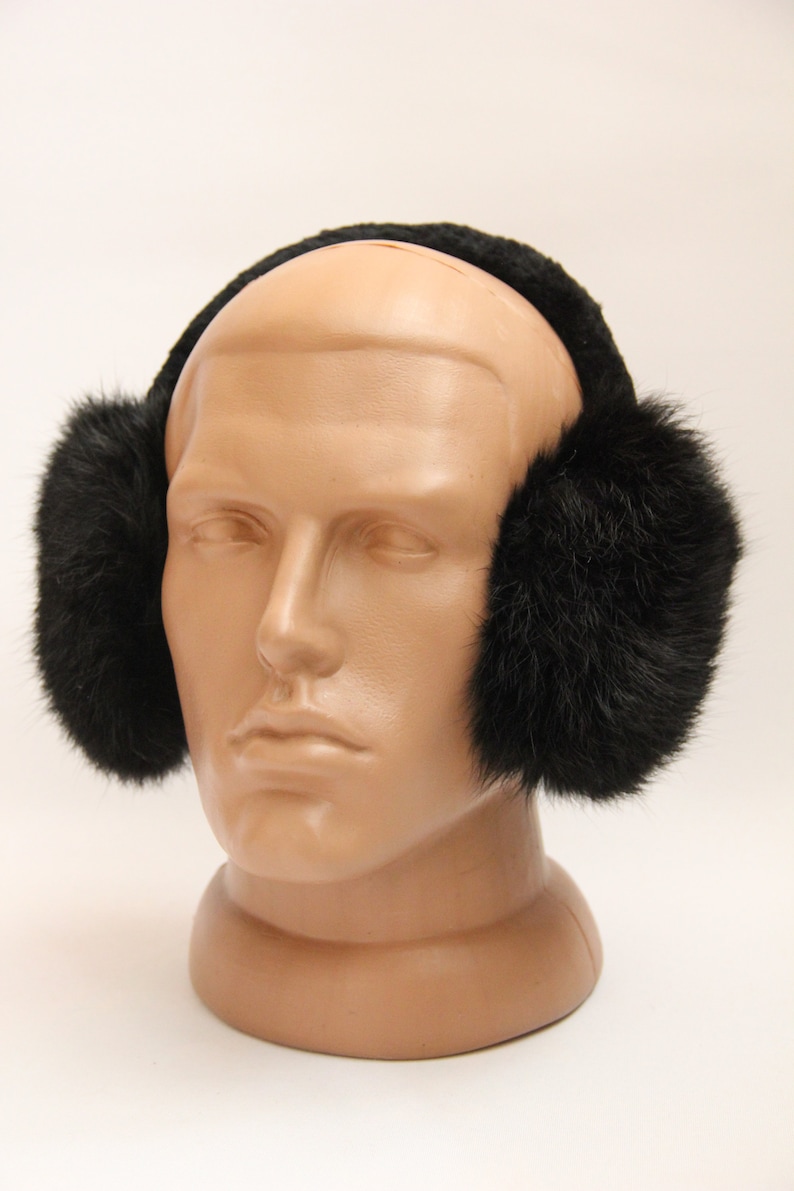 Winter Rabbit Fur Earmuffs Rabbit Fur Black Color Etsy