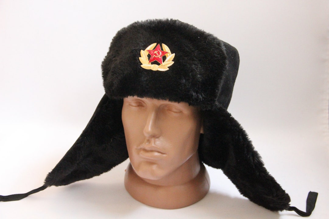 Vintage Winter Faux Fur Hat, Soviet Army Design Ushanka Hat, Soviet