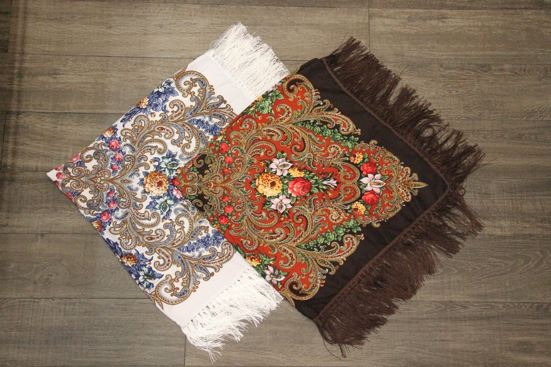 Ukrainian Ethnic Folk Shawl Wool Slavic Babushka Floral Scarf Modern ...