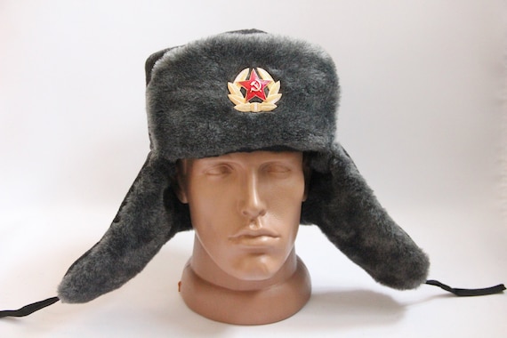 Vintage Winter Faux Fur Hat Soviet Army Design Ushanka Hat 