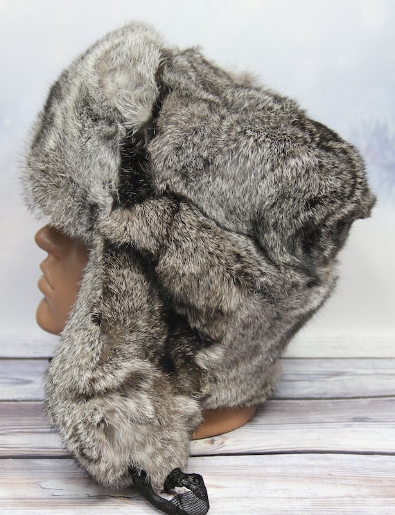 Winter Rabbit Fur Hat, Natural Ushanka Hat, Ukrainian Winter Fur