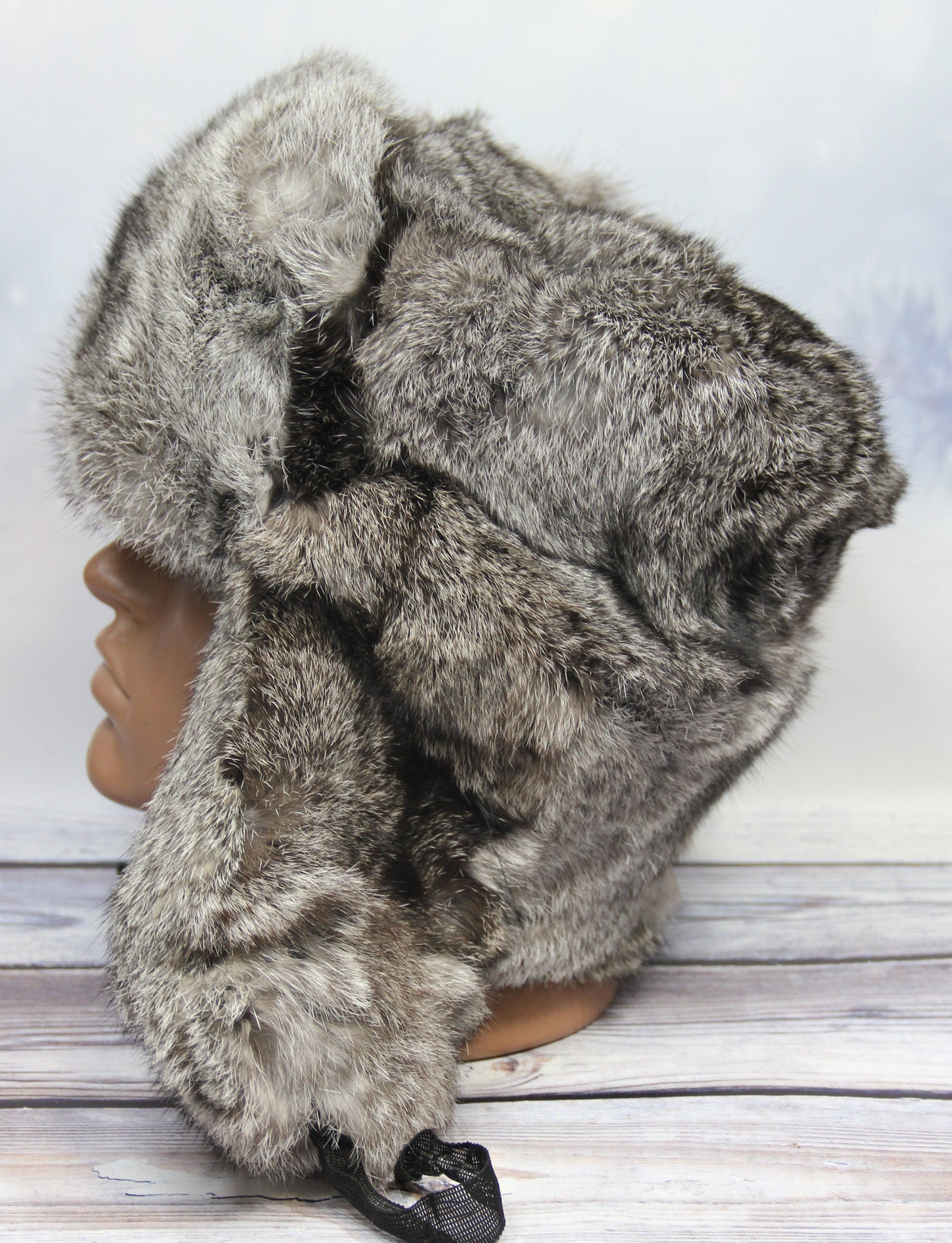 Winter Rabbit Fur Hat, Natural Ushanka Hat, Ukrainian Winter Fur