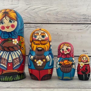 Ukrainian Traditional Hand Painted Nesting Doll 5 pieces, Ukrainian Doll 6.88'' 17.5 cm, Wooden Toy, Home Decor, Kids Gift, Kids Room Decor
