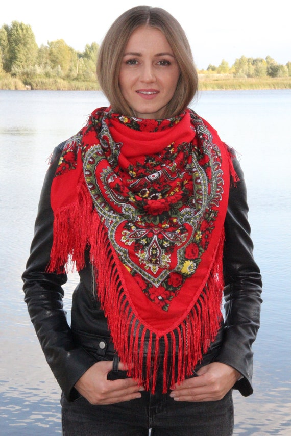 Ukrainian Scarf Slavic Babushka Floral Scarf Ethnic Folk Shawl Etsy UK