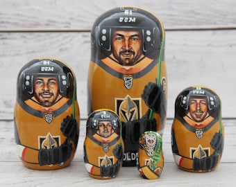 Vegas Golden Knights Ice Hockey Sport Doll 6.29" or 16 cm Hand Painted Nesting Doll 5 pieces Wooden Toy Home Decor Portrait Quality