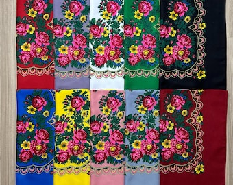 Ukrainian Scarf, Slavic Babushka Floral Scarf, Ethnic Folk Shawl, Modern Chic Boho, Chale with Classic Timeless Floral Design, Gift for Her