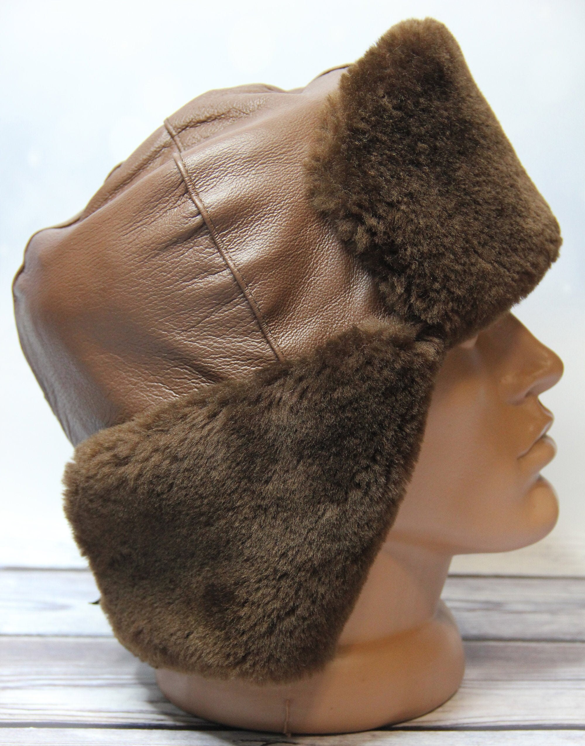 Winter Sheepskin Fur Hat Natural Ushanka Hat Russian Winter Etsy