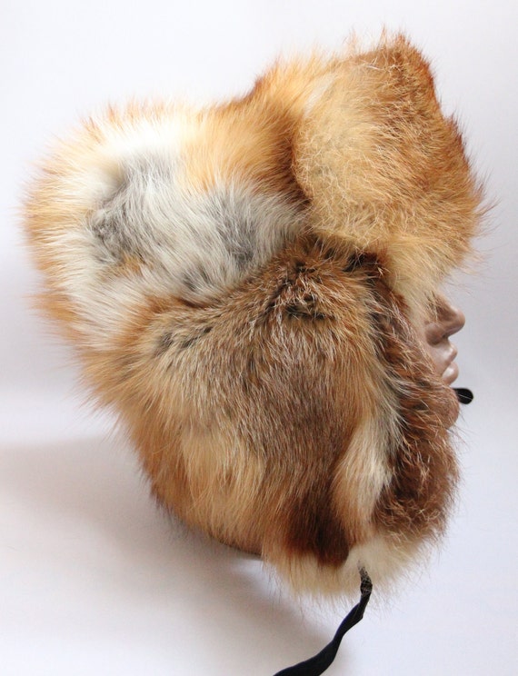 MADE in UKRAINE Winter Red Fox Fur Hat, Natural Ushanka Hat