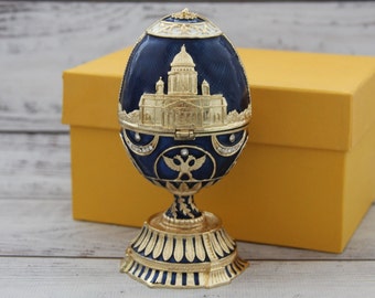 Faberge Style Christmas Egg 5.31" or 13.5 cm, Hand Crafted With Enamel & Swarovski Crystals, Christmas Egg, Gift For Her, Home Decor