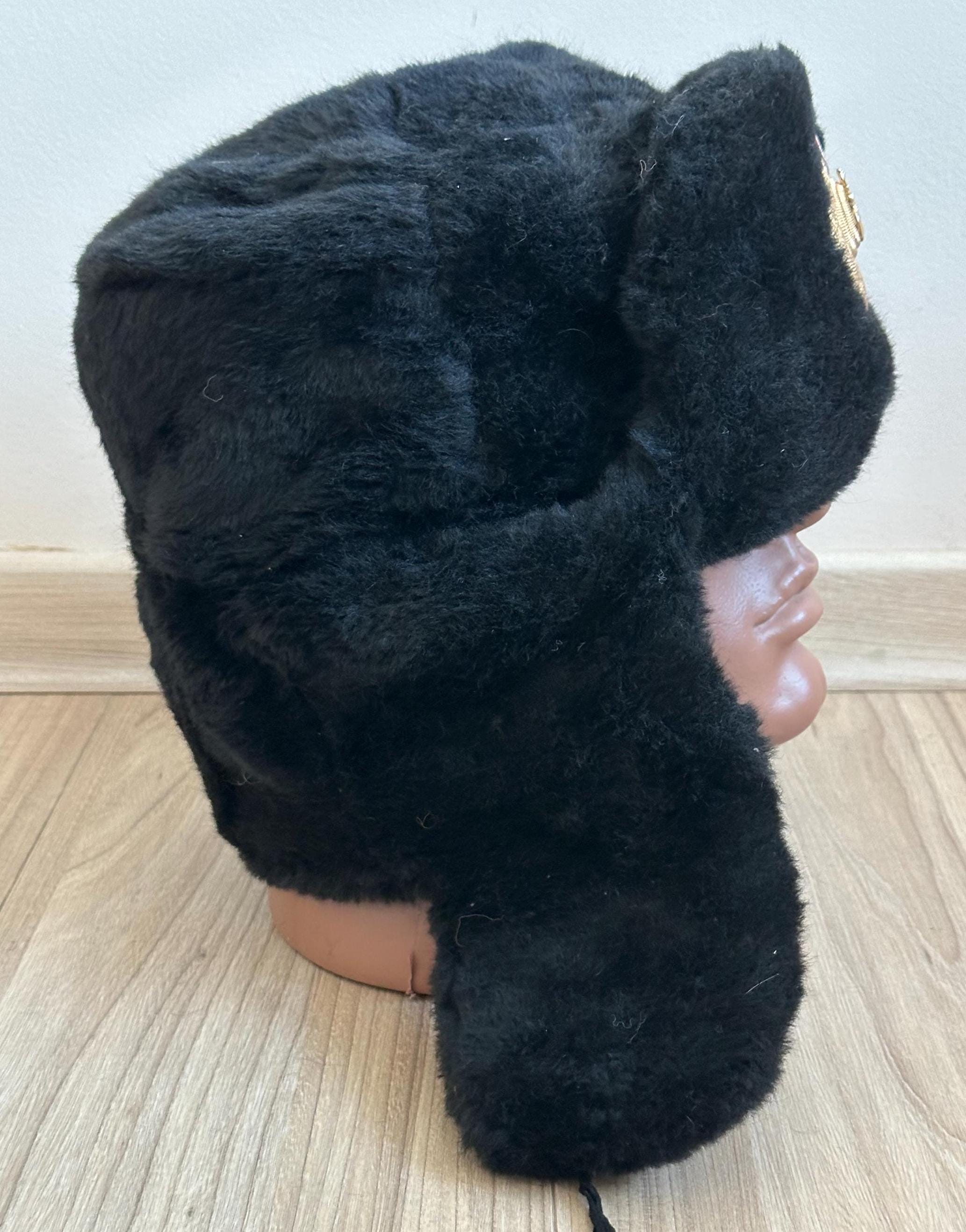 Vintage Black Fur Hat - Soft Warm Cozy Winter Accessory from the USSR Amazon.com: Hat Russian Soviet Army KGB * Fur Military  main image 3