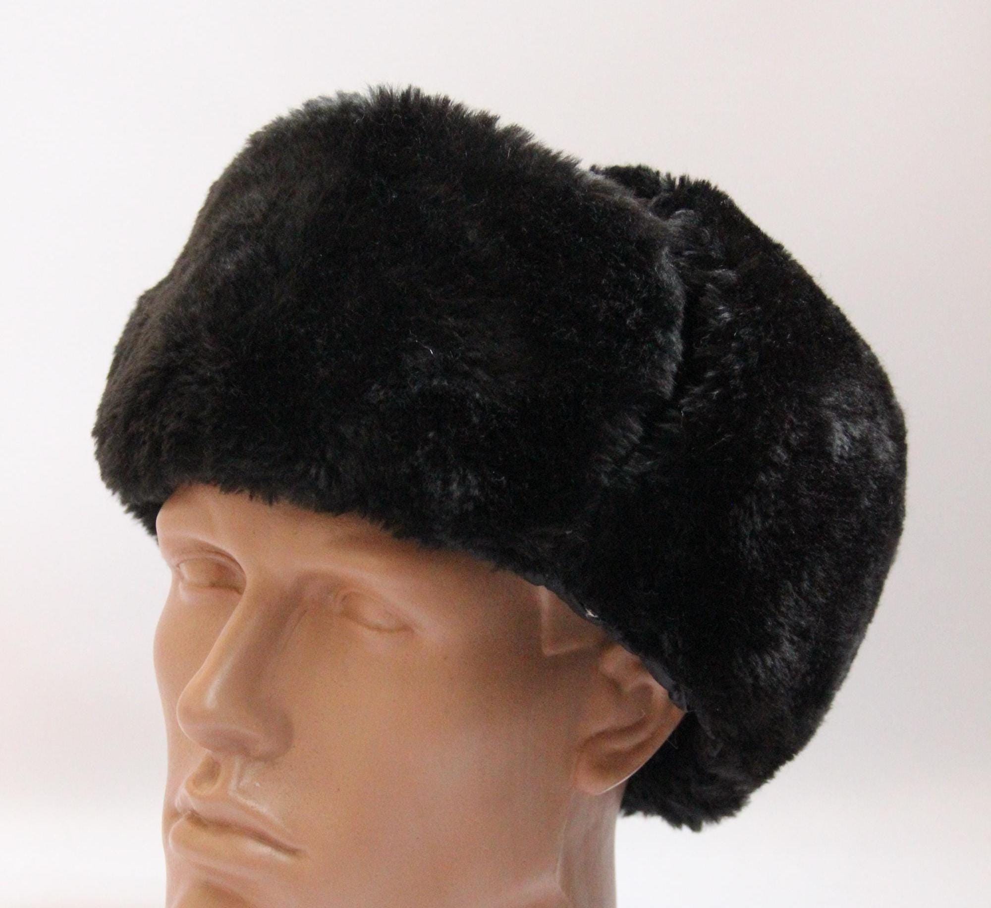 Vintage Black Fur Hat - Soft Warm Cozy Winter Accessory from the USSR Amazon.com: Hat Russian Soviet Army KGB * Fur Military  main image 4