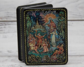 Ukrainian Lacquer Box, Palekh Art Painting School, Fairy Tale, Handmade, Jewelry Box, Home decor, Gift Box