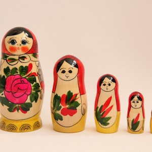 Traditional Hand Painted Nesting Doll 5 pieces, Doll 4.33'' 11 cm, Wooden Toy, Home Decor, Kids Gift, Kids Room Decor