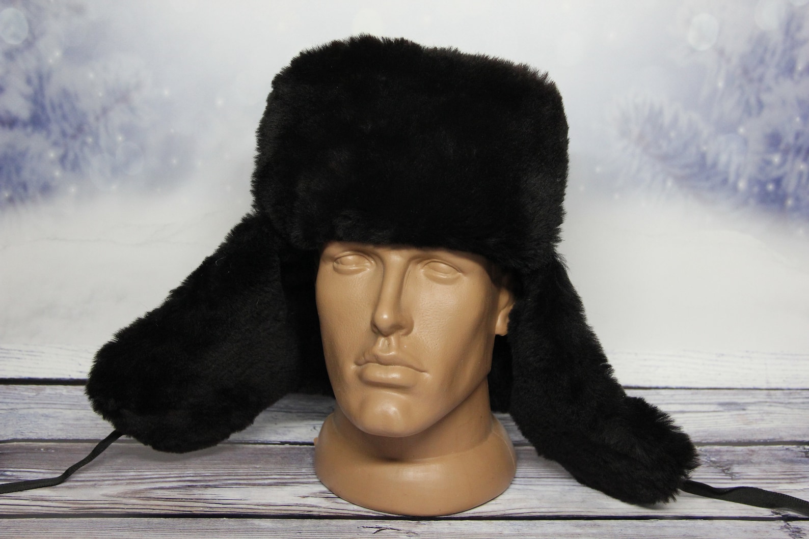 Winter Black Sheepskin Fur Hat Natural Ushanka Hat Ukrainian Etsy