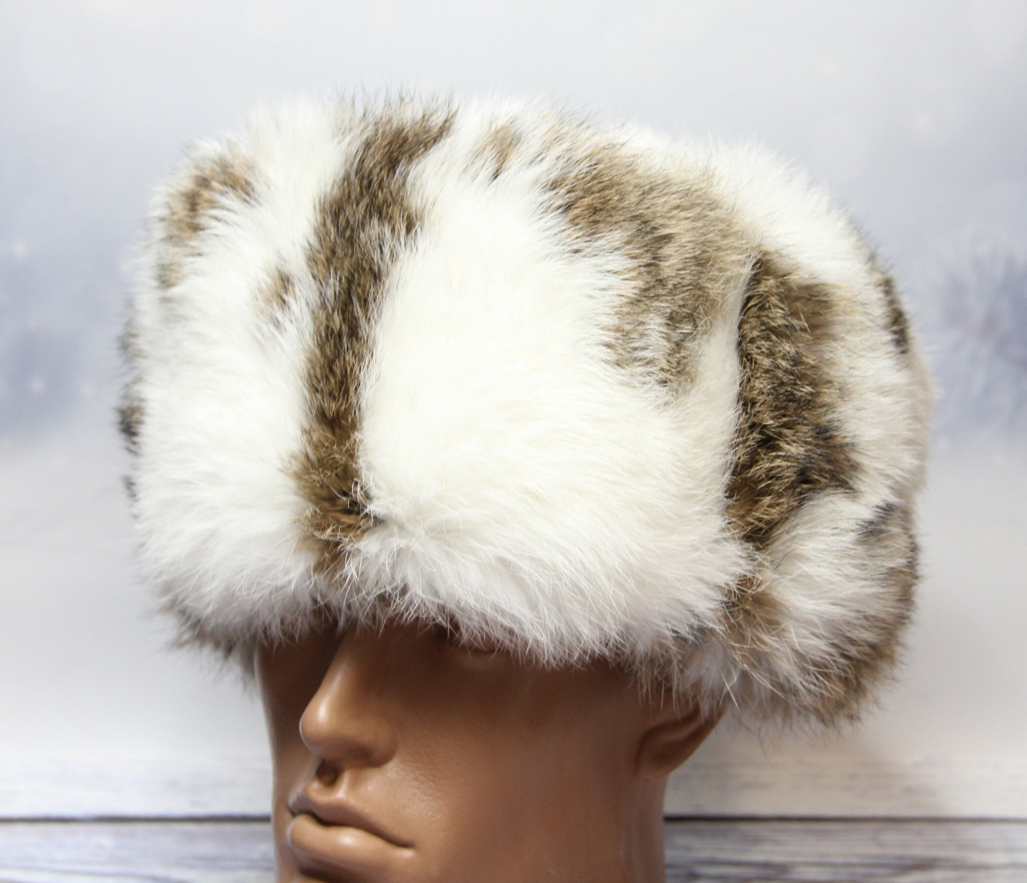 MADE in UKRAINE Winter Rabbit Fur Hat, Natural Ushanka Hat